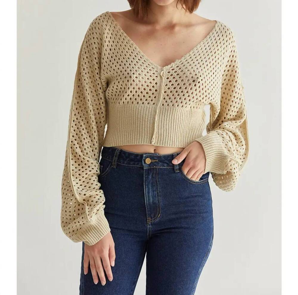 NEW CRESCENT meghan crop dolman netted top in oatmeal
